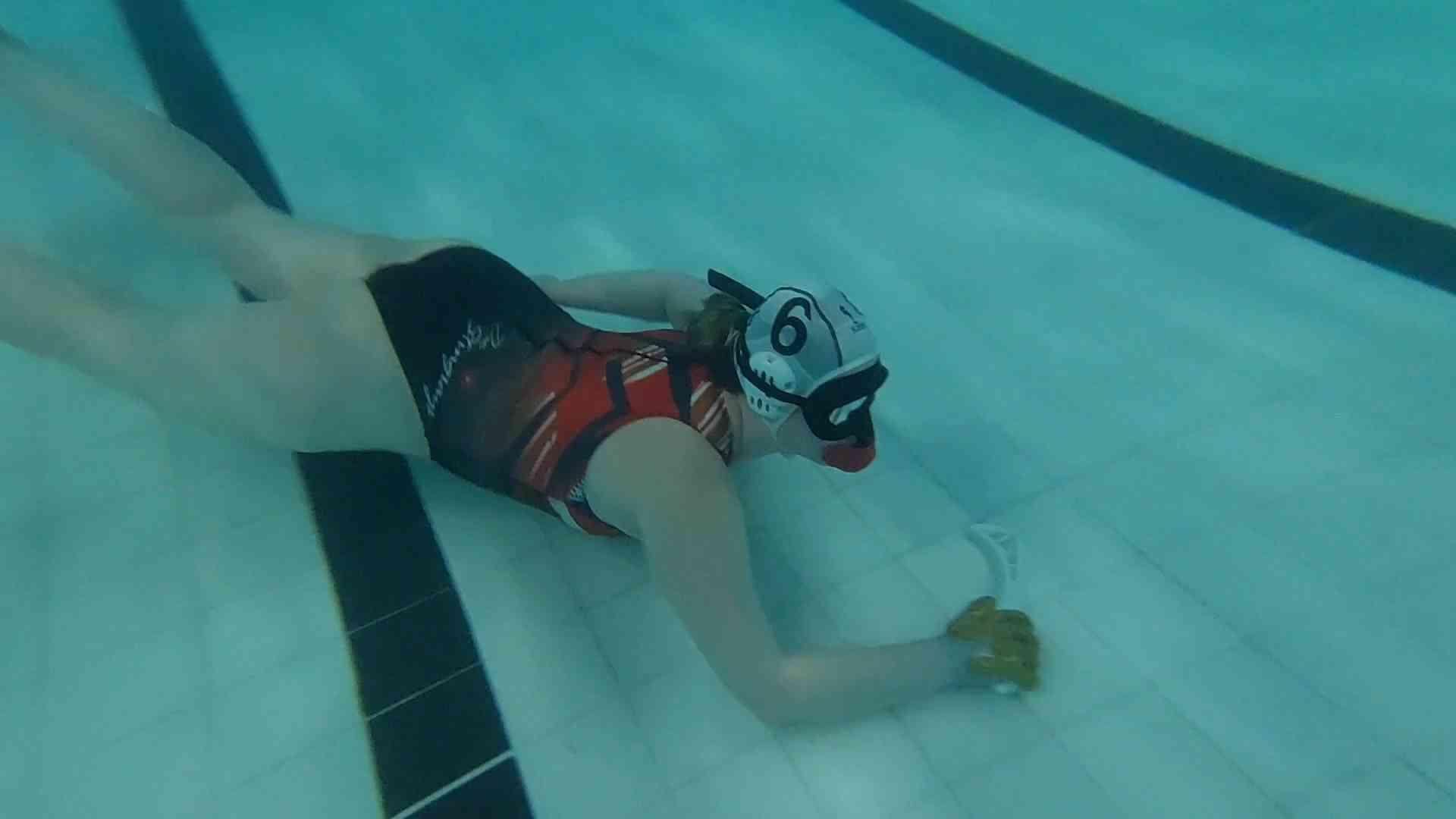 Olivia (pictured) Swimming at the bottom of the pool.